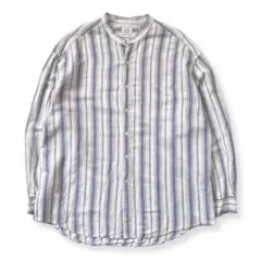 90s GAP オールドギャップ バンドカラー リネン 長袖 シャツ ストライプ