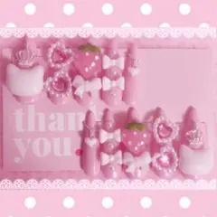 ♥︎現品♥︎ 量産型 地雷 ネイルチップ 平成女児 猫 リボン いちご スカルプ