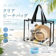 クリアビーチバッグ ブラック A3サイズ対応 大容量 トートバッグのサムネイル