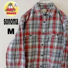 USA古着 sonoma ネルシャツ M オレンジ　グレー　チェックのサムネイル