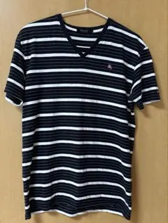 BURBERRY BLACK LABEL ボーダーVネック Tシャツ　綿100%