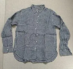 UNIQLO ユニクロ　ギンガムチェック　長袖　シャツ　麻　S ネイビー