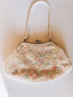 和服和装着物パーティに♡お花刺繍がま口バッグハンドバッグ総ビーズヴィンテージ