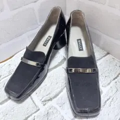 【美品】BALLY☆パンプス☆23cm☆黒☆スクエアトゥ エナメル×スエード