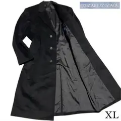 【カシミヤ20%×大きいサイズ×美品】高級感マキシ丈比翼チェスターコート 黒XL