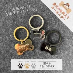 犬 迷子札 名入れ キーホルダー 肉球 骨型 ステンレスのサムネイル