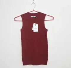 新品 grl ノースリーブ リブ ニット 赤 レッド バーガンディ