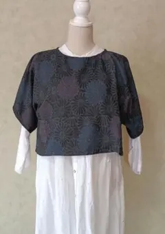 着物リメイク/アンティーク大島紬のショート丈トップスVOL.29