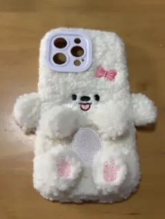 iPhone15プロマックス ケース ぬいぐるみ 犬 いぬ 白 ホワイト