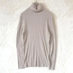 ニット 長袖 トップス F リブ編み タートルネック ライトグレー 無地