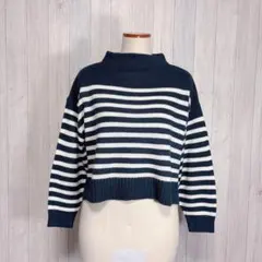 【earthmusic&ecology】長袖ボーダーニット セーター ハイネック