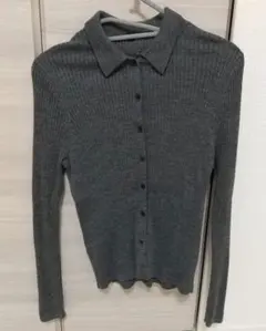 ユニクロ グレーリブ編み長袖ニットシャツ Lサイズ