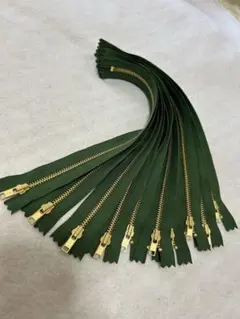 【YKK】金属ファスナー 4号ゴールド　グリーン 10本(30cm )
