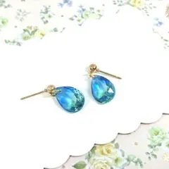 No.940☆ドロップ（ブルー×グリーン） ピアス イヤリング マスクチャーム