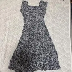 ZARA 花柄ワンピース　花柄ネイビー半袖ロングワンピース