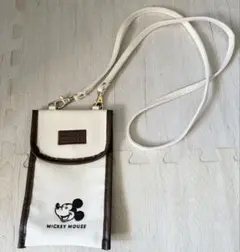 ディズニー　ミッキー　スマホショルダー　ポーチ　バッグ　丸眞　ナチュラル　茶色のサムネイル