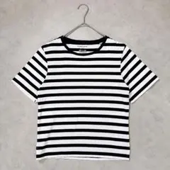 【グローバルワーク】ボーダー 半袖Tシャツ ブラック コットン100 S 春夏秋