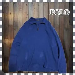 POLO ポロラルフローレン ハーフジップ スウェット トレーナー ブルー L