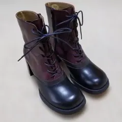 美品　あしながおじさん　サイドジップ　ヒールブーツ　バイカラー　24.5cmのサムネイル