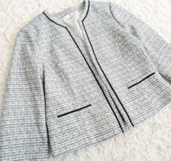 タグ付き新品 purelast ノーカラーツイードジャケット 11号 L