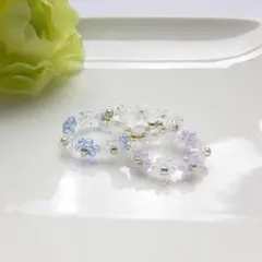 ハンドメイド　紫陽花　ビーズ編みリング3個セット