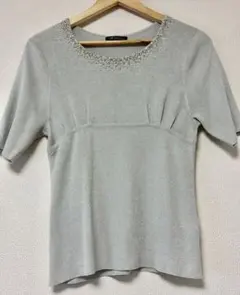 23区 ニジュウサンク のビジュー付き クルーネックラメニットカットソー　半袖