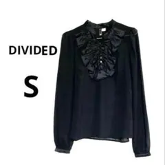 DIVIDED ディバイデッド　黒　フリルブラウス　長袖　シアー　透け感　Sのサムネイル