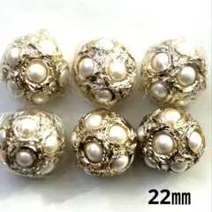 装飾ボタン レトロボタン 白とゴールド 6個 22㎜ No.523