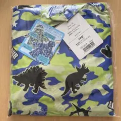 キッズレインコート　マチ付き　男の子　110㎝〜120㎝　迷彩　恐竜柄　グリーン