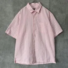 ナノユニバース シャツ 半袖 ストライプ ピンク ポケット 麻 M 春 夏