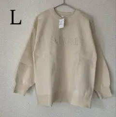 ロゴ刺繍 ニット プルオーバー セーター オフホワイト L 長袖 抗ピリング