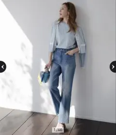 JUSGLITTY センタープレス美脚デニム ストレートデニム ストレッチ抜群のサムネイル