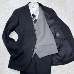 SUIT SELECT スーツセレクト 3ピース ストライプ スーツ A4 背抜