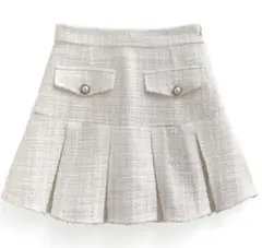 GRLインパン裏地付きラメツイードプリーツミニスカート [at2353]