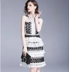 p*u様 セルフポートレイト ワンピース 花柄 レース 白 UK8 未使用 結婚 niana ドレス 襟ボウタイレース 結婚式ワンピースドレス 同窓会