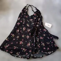 free people　М　黒 花柄 キャミワンピース ウエストリボン付き