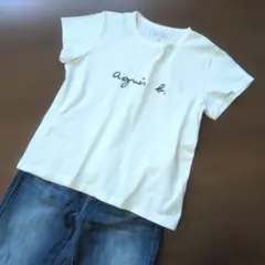 agnès b. ロゴ刺繍 半袖Tシャツ ホワイト　L