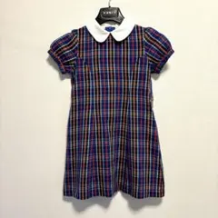 mikihouse ミキハウス 120 チェック ワンピース 襟 花刺繍