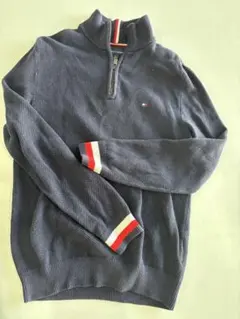 トミーヒルフィガー ジップアップ ニット紺 S