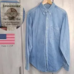 90s USA製 バナナ リパブリック トラベルタグ デニムシャツ アイスブルー