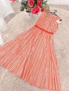 【新品タグ付き✨】ミュベール　ストライプワンピース オレンジ