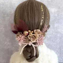 クリーミーレッド♡金箔付♡髪飾り ヘッドドレス 前撮り 成人式 卒業式 七五三