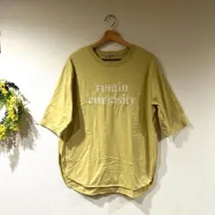 Samansa Mos2 刺繍入りマスタード色五分袖Tシャツ