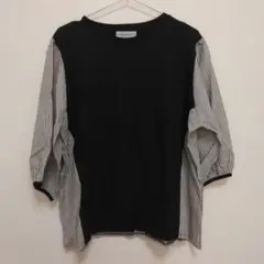 SEASON REARON ネイビー・ストライプ 五分袖 Tシャツ LL