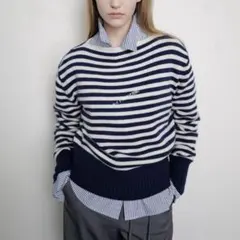 Monoha ストライプニットセーター ホワイト