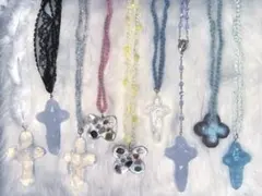 labyrins風 チョーカー 編み物 レジン 粘土 十字架 蝶 ネックレス