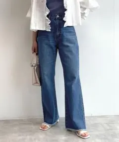 w closet ダブルクローゼット セミフレア デニムパンツ 裾フリンジ