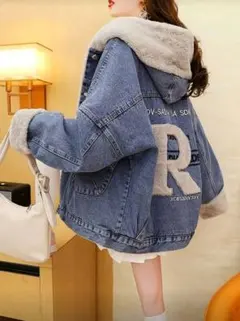☺︎新品☺︎オーバーサイズデニムフードジャケット R刺繍☺︎