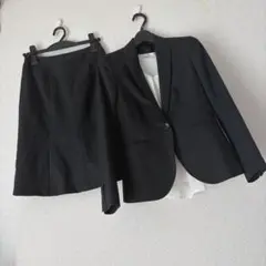 スーツセレクト　3点セット　黒 ストライプ スカートスーツ サイズ9号　ウール混