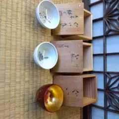 九谷焼　盃２客　山中塗　 ぐい呑み 　３点セット 　陶器 　漆器　共箱